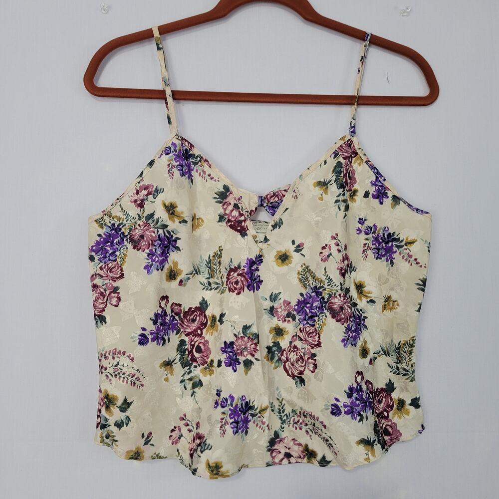 Vintage 90s Floral Camisole Top size M Ivory Multi Bow Embossed Fabric Fairy USA